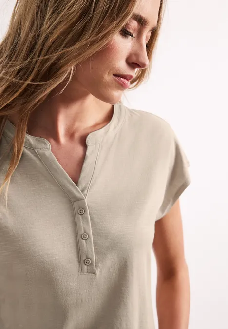 Dropped Shoulder Shirt mit Split Neck clay sand