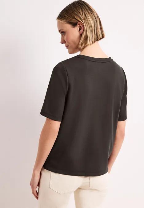 Shirt met ronde hals en decoratief detail espresso brown Shirt met ronde hals en decoratief detail espresso brown