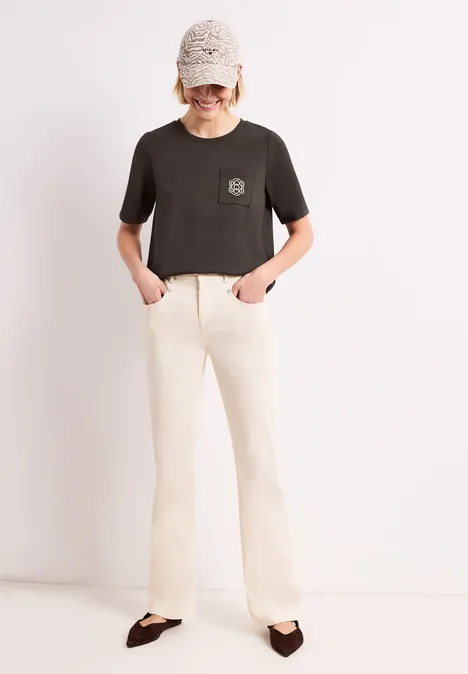 Shirt met ronde hals en decoratief detail espresso brown Shirt met ronde hals en decoratief detail espresso brown