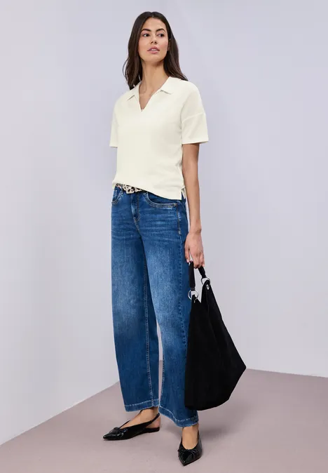 Effen polo met korte mouwen off white