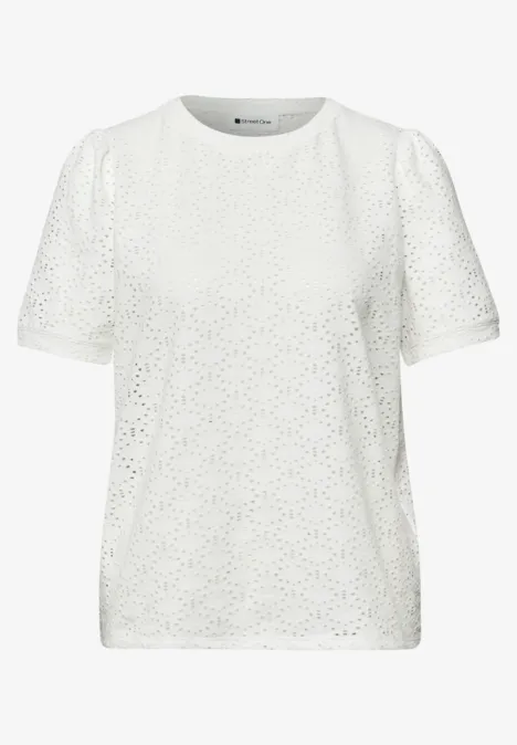 Kurzarm Shirt mit Rundhals aus Spitze off white