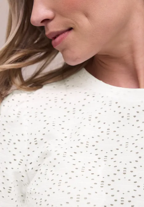 Kurzarm Shirt mit Rundhals aus Spitze off white