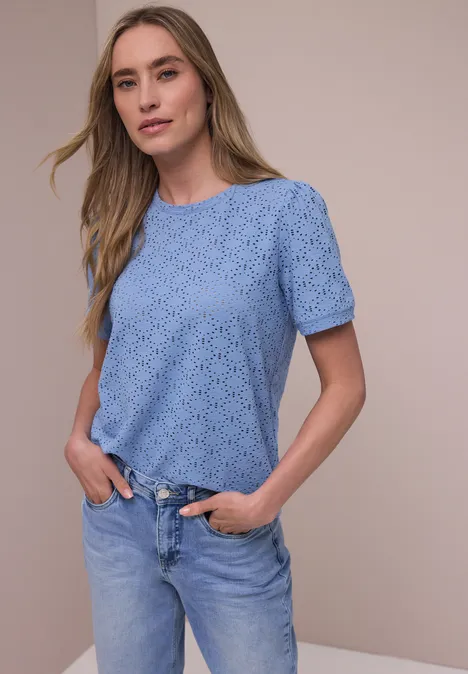Kurzarm Shirt mit Rundhals aus Spitze drift blue
