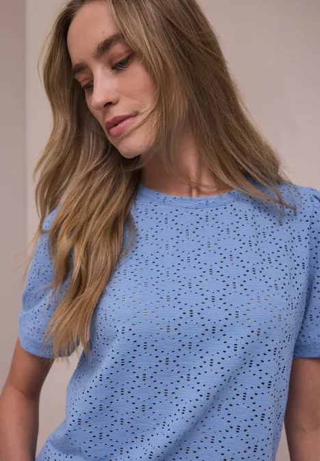 Kurzarm Shirt mit Rundhals aus Spitze drift blue