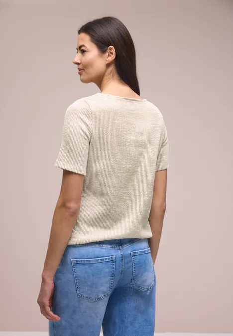 Shirt met korte mouwen en gestructureerde strepen clay sand Shirt met korte mouwen en gestructureerde strepen clay sand