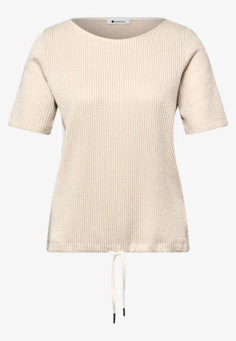 Shirt met korte mouwen en gestructureerde strepen clay sand Shirt met korte mouwen en gestructureerde strepen clay sand