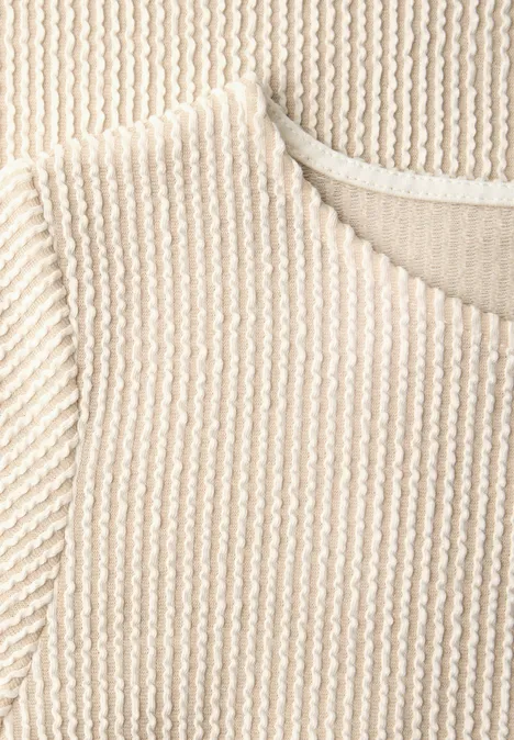 Shirt met korte mouwen en gestructureerde strepen clay sand Shirt met korte mouwen en gestructureerde strepen clay sand