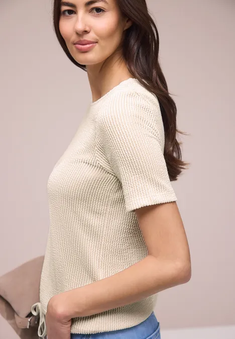 Shirt met korte mouwen en gestructureerde strepen clay sand Shirt met korte mouwen en gestructureerde strepen clay sand