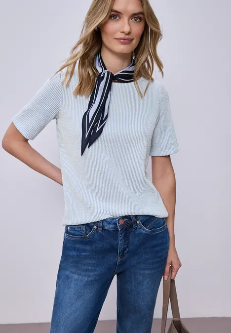 Shirt met korte mouwen en gestructureerde strepen calm blue Shirt met korte mouwen en gestructureerde strepen calm blue