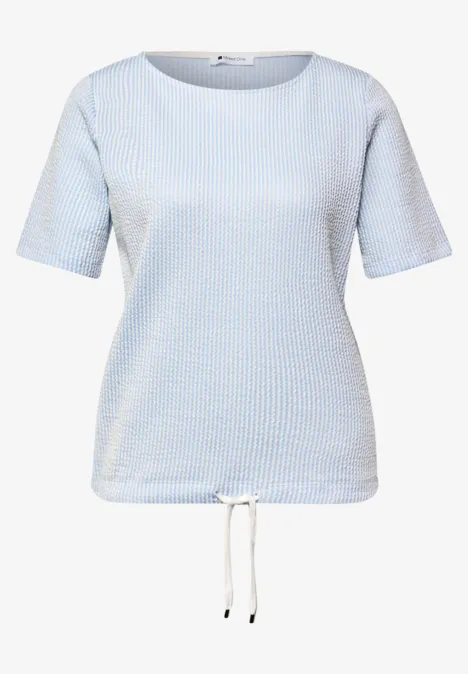 Shirt met korte mouwen en gestructureerde strepen calm blue Shirt met korte mouwen en gestructureerde strepen calm blue