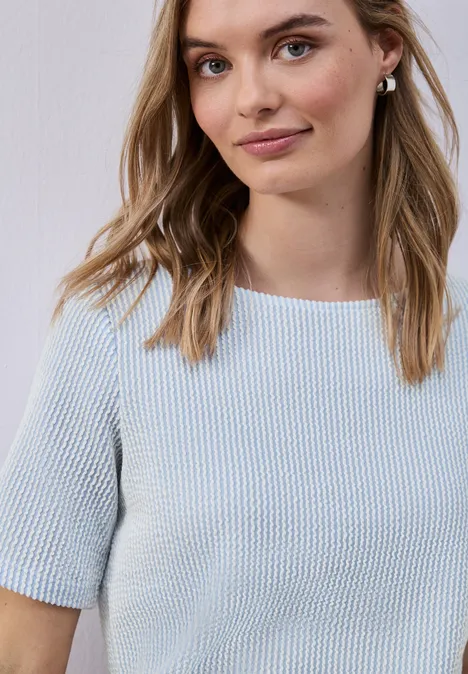 Shirt met korte mouwen en gestructureerde strepen calm blue Shirt met korte mouwen en gestructureerde strepen calm blue
