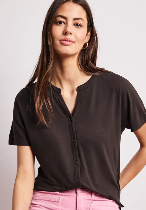 Shirt met overhangende schouders in tuniekstijl espresso brown