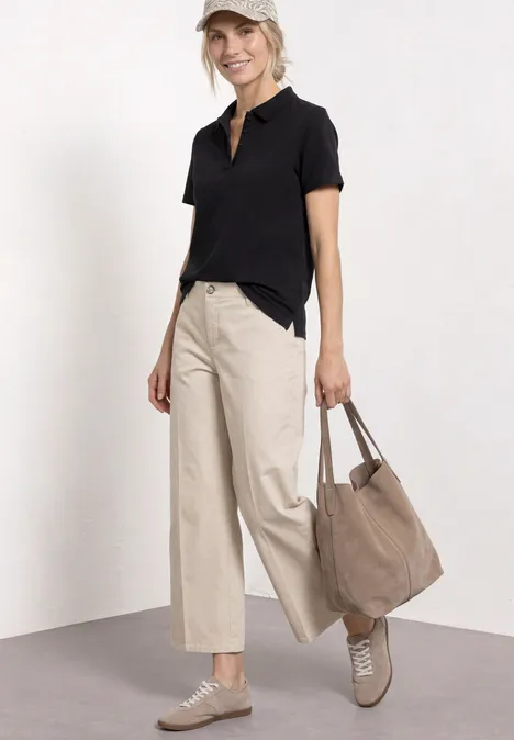 Poloshirt met korte mouwen en geribde structuur Black