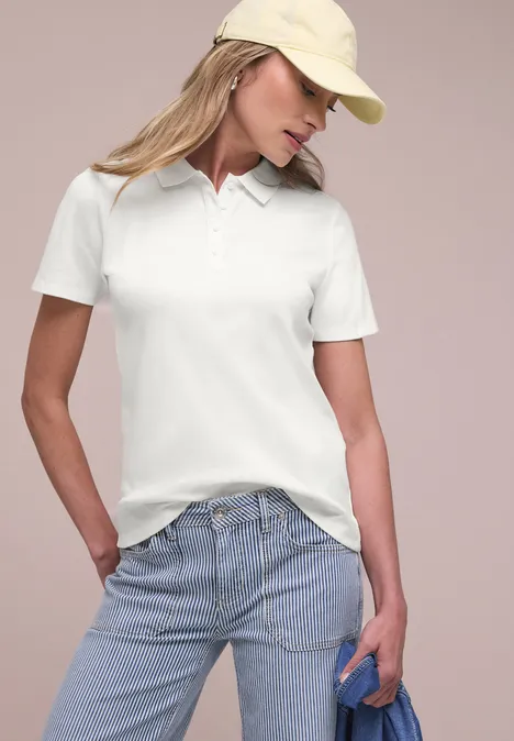 Poloshirt met korte mouwen en geribde structuur off white Poloshirt met korte mouwen en geribde structuur off white