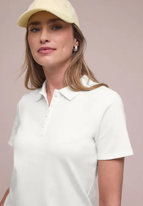 Poloshirt met korte mouwen en geribde structuur off white Poloshirt met korte mouwen en geribde structuur off white