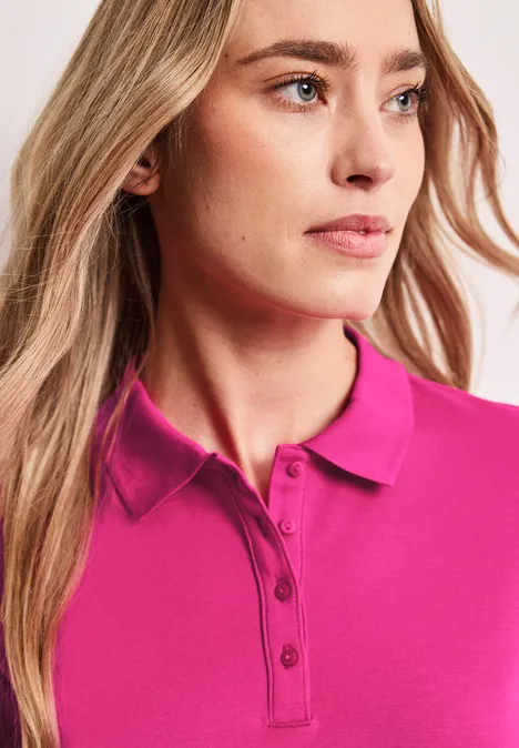Poloshirt met korte mouwen en geribde structuur magenta dream Poloshirt met korte mouwen en geribde structuur magenta dream