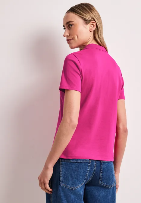 Poloshirt met korte mouwen en geribde structuur magenta dream Poloshirt met korte mouwen en geribde structuur magenta dream