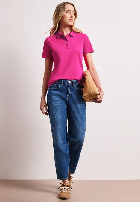 Poloshirt met korte mouwen en geribde structuur magenta dream Poloshirt met korte mouwen en geribde structuur magenta dream