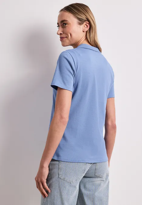 Poloshirt met korte mouwen en geribde structuur drift blue