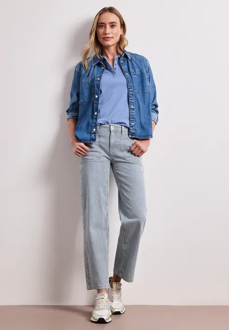 Poloshirt met korte mouwen en geribde structuur drift blue