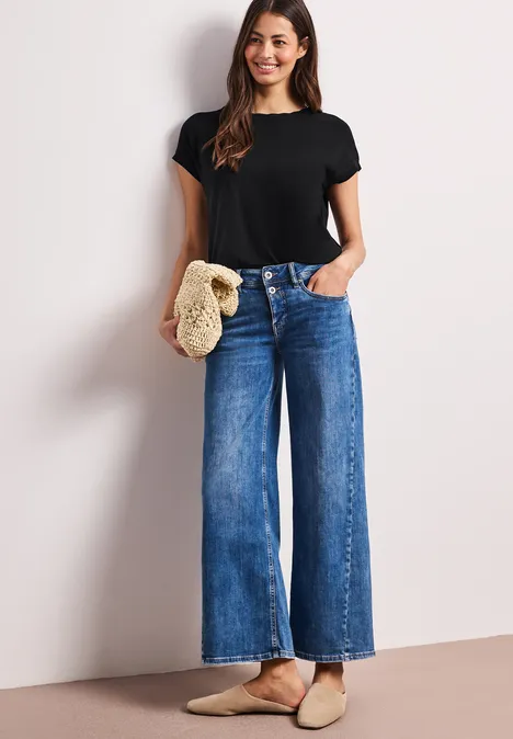 T-Shirt mit Rundhals und Deko-Tape Black T-Shirt mit Rundhals und Deko-Tape Black