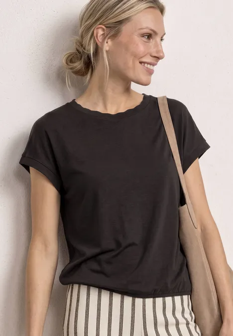T-Shirt mit Rundhals und Deko-Tape espresso brown