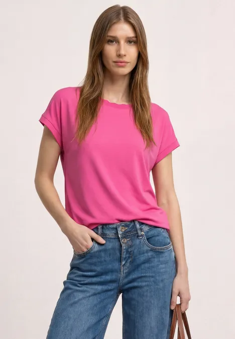 Shirt met ronde hals en decoratieve tape magenta dream
