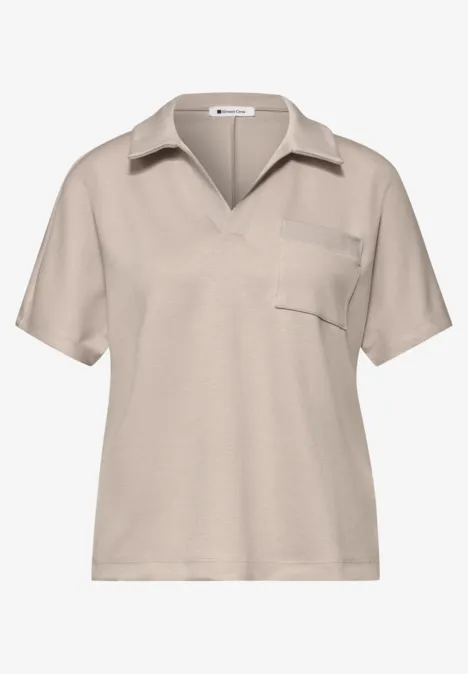 Kurzarm Poloshirt mit Glitzer clay sand Kurzarm Poloshirt mit Glitzer clay sand