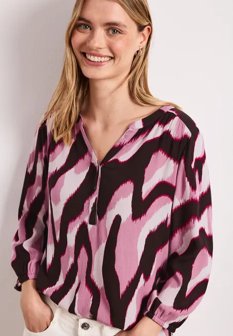 Shirt met gespleten hals en structuurmix clouded blush