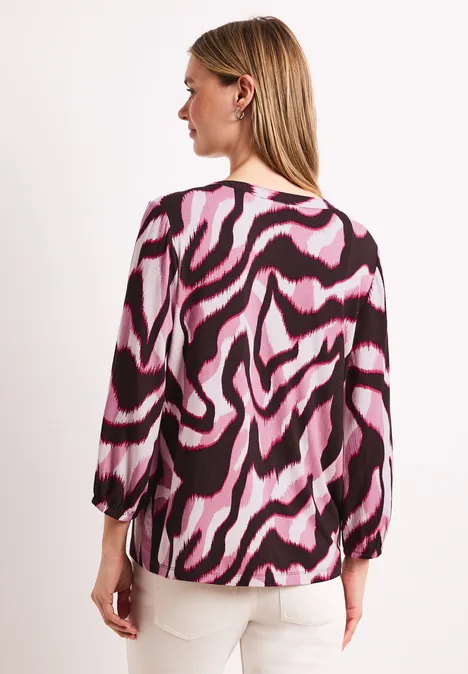 Shirt met gespleten hals en structuurmix clouded blush