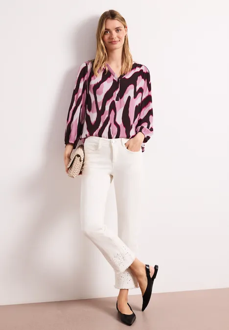 Shirt met gespleten hals en structuurmix clouded blush