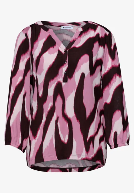 Shirt met gespleten hals en structuurmix clouded blush