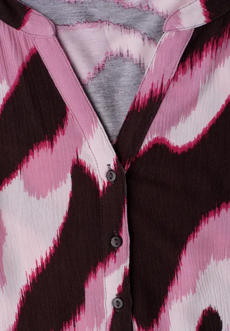 Shirt met gespleten hals en structuurmix clouded blush