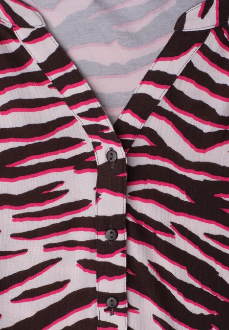 Shirt mit Split Neck und Strukturmix minimal rose