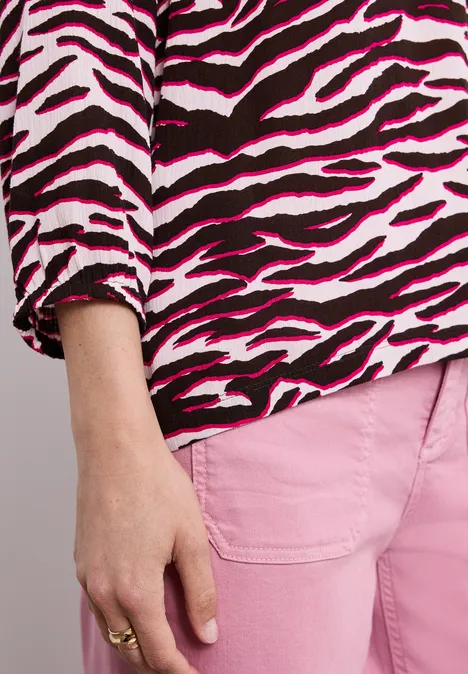 Shirt mit Split Neck und Strukturmix minimal rose