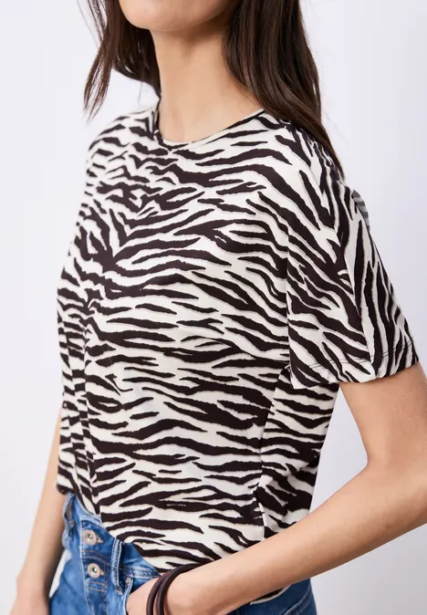 Shirt met korte mouwen, ronde hals en print espresso brown Shirt met korte mouwen, ronde hals en print espresso brown