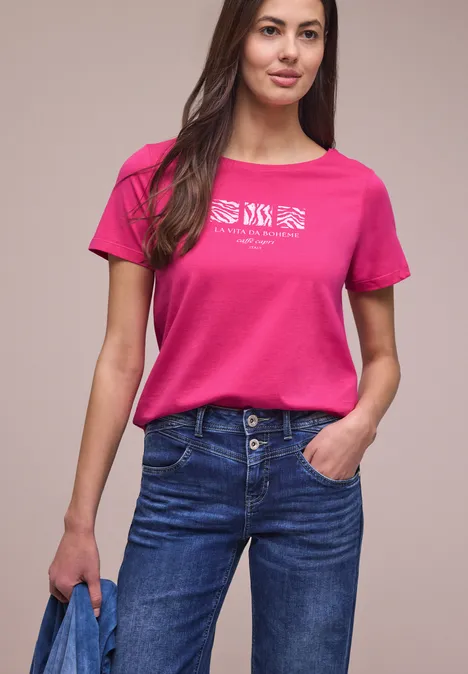 T-shirt basique à col rond avec imprimé magenta dream
