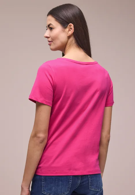 T-shirt basique à col rond avec imprimé magenta dream