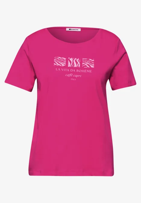 T-shirt basique à col rond avec imprimé magenta dream