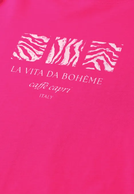 T-shirt basique à col rond avec imprimé magenta dream