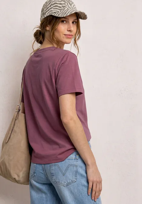 T-Shirt mit Rundhals und Herzdetail dark clouded blush