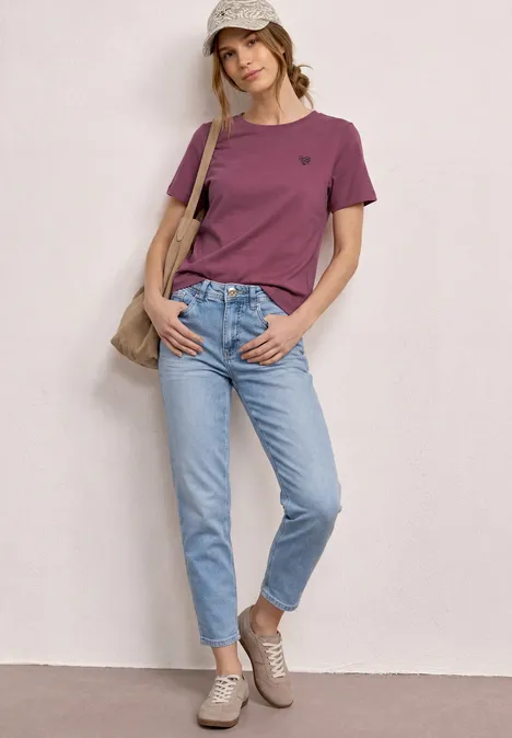 T-Shirt mit Rundhals und Herzdetail dark clouded blush