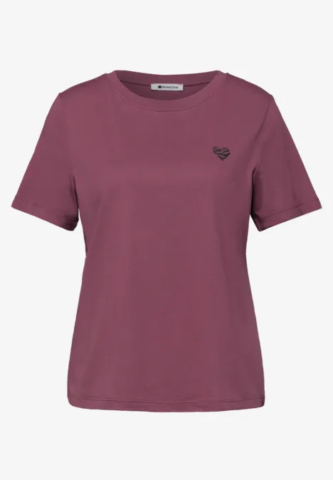T-Shirt mit Rundhals und Herzdetail dark clouded blush