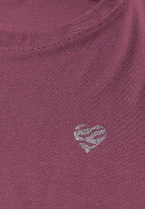 T-Shirt mit Rundhals und Herzdetail dark clouded blush