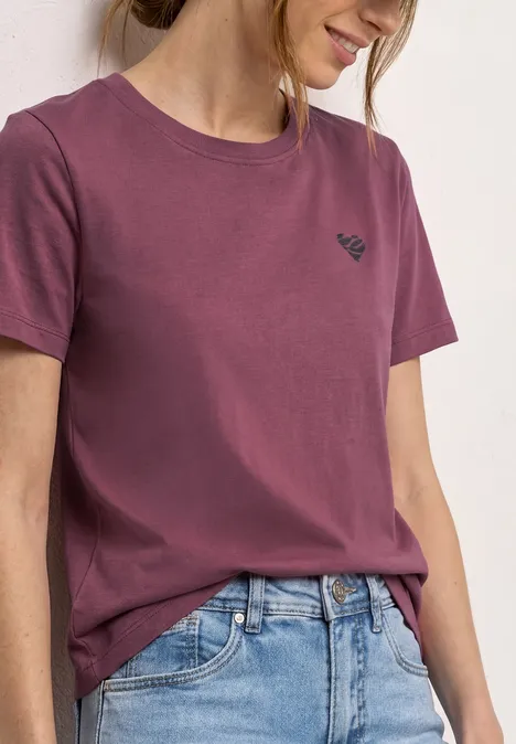 T-Shirt mit Rundhals und Herzdetail dark clouded blush
