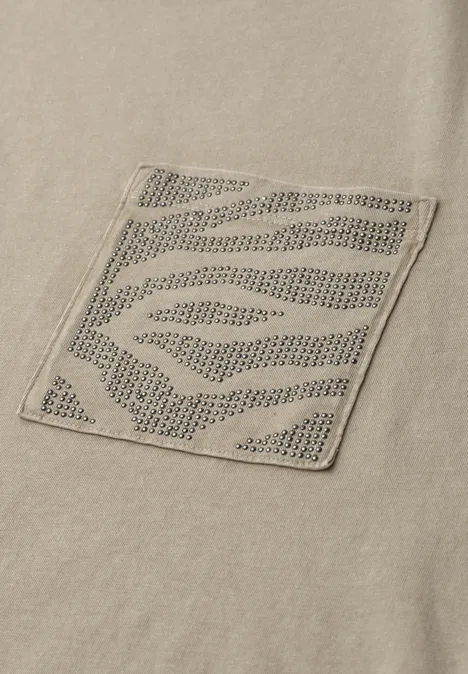 Shirt met ronde hals en edelstenen timeless beige Shirt met ronde hals en edelstenen timeless beige