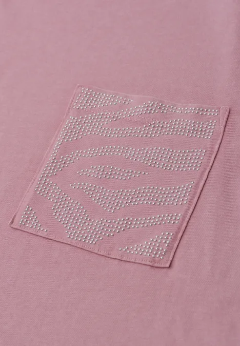 Shirt met ronde hals en edelstenen clouded blush Shirt met ronde hals en edelstenen clouded blush