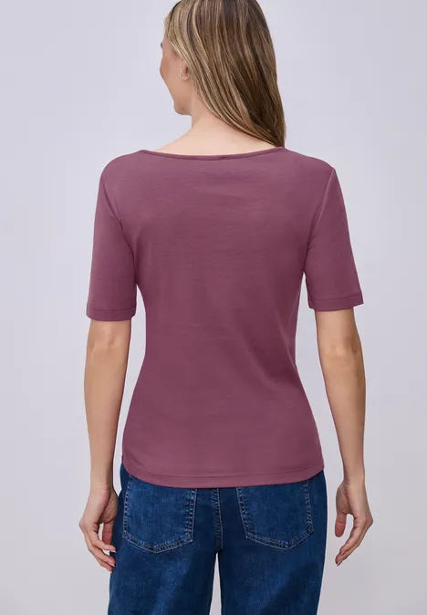 Shirt met korte mouwen en hartvormige halslijn dark clouded blush