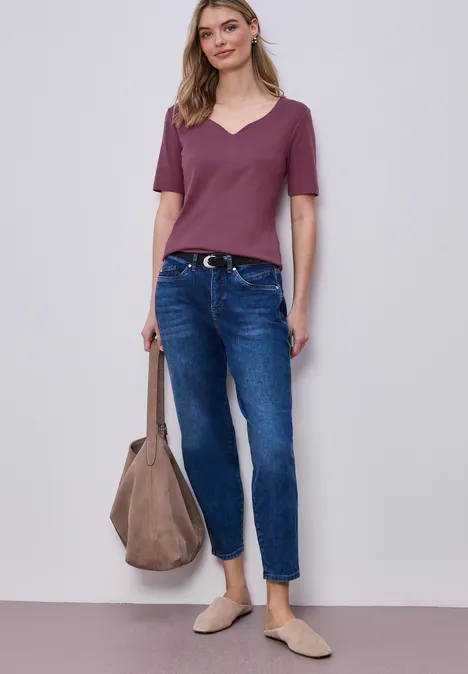 Shirt met korte mouwen en hartvormige halslijn dark clouded blush