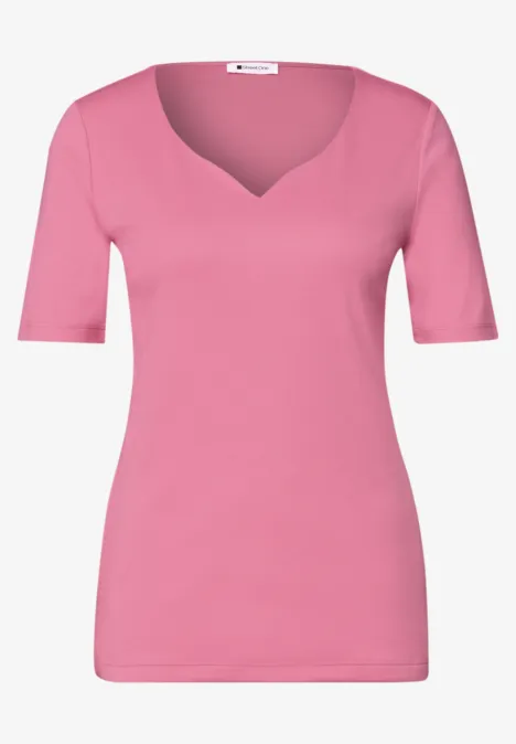 T-shirt manches courtes à col cœur warm blush Rosafarbenes Damen T-Shirt mit V-Ausschnitt und kurzen Ärmeln.